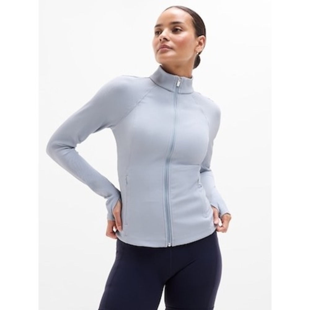 Athleta Salutation Light Blue Ribbed Full Zip Jacket Athletic Workout Women's M